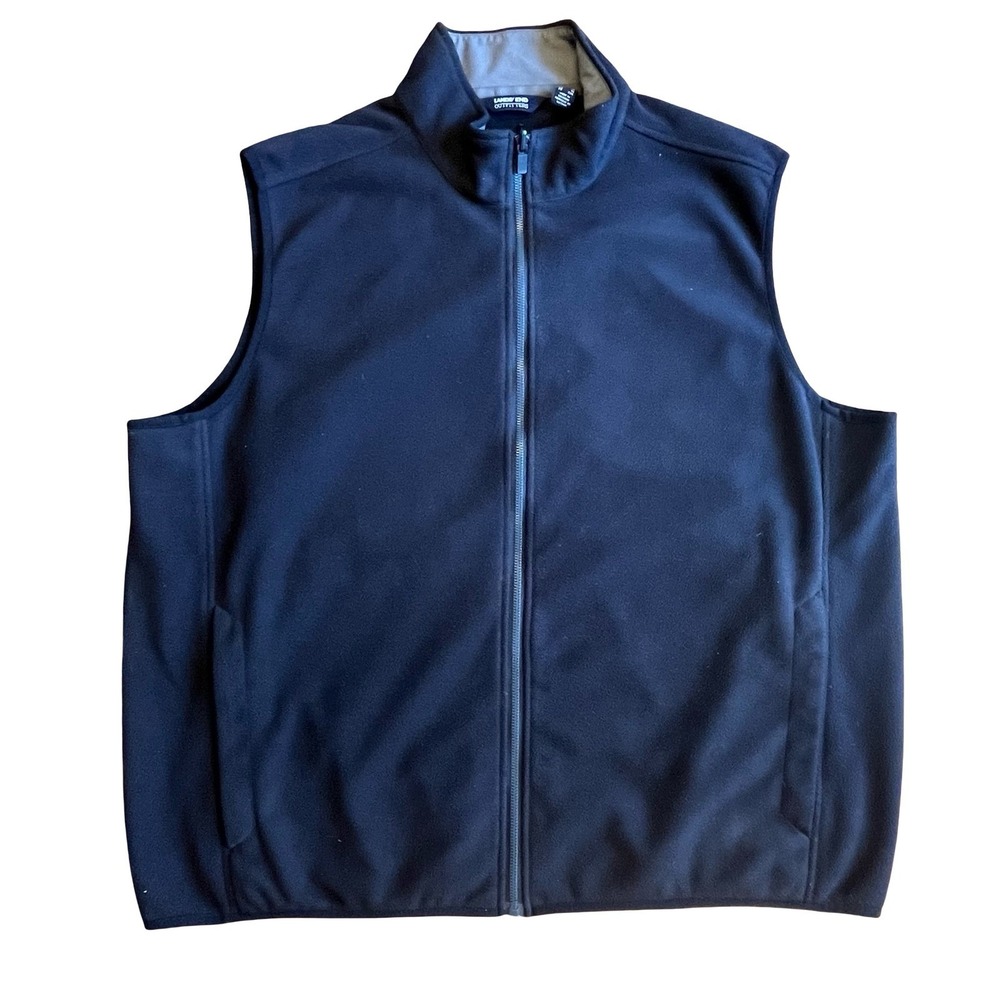 Lands End Outfitters Mens XL Black Fleece Full Zip Vest Mock Neck RN 62830